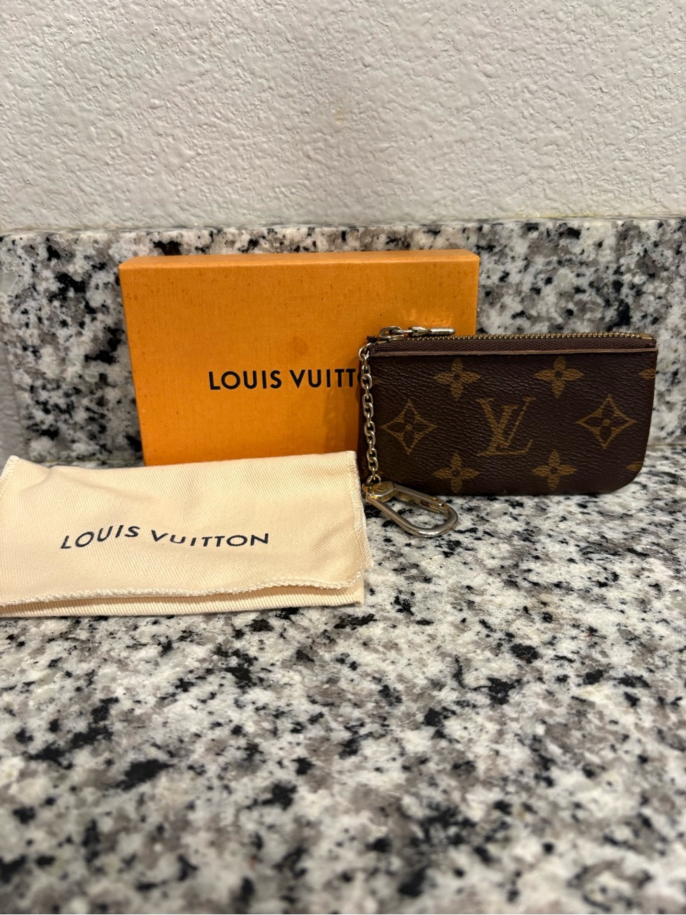 Louis Vuitton Brown Monogram Key & Card Holder with Gold-Tone Chain